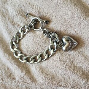 Juicy Couture  Silver Chunky Heart Charm Toggle Bracelet Size XS - 6" length Y2K